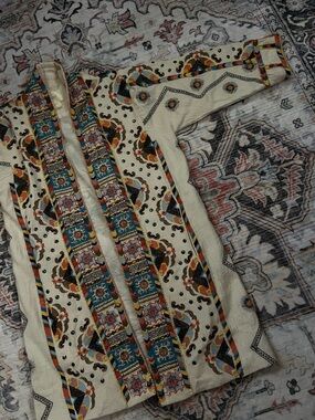 Maeve Embroidered Boho Cream Jacket with Multicolor Trim